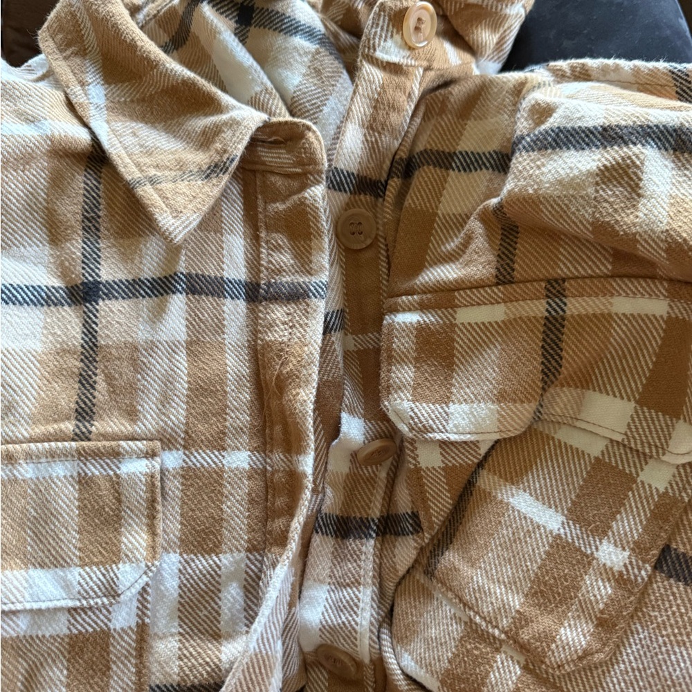 Lane Bryant Beige and White Plaid Top